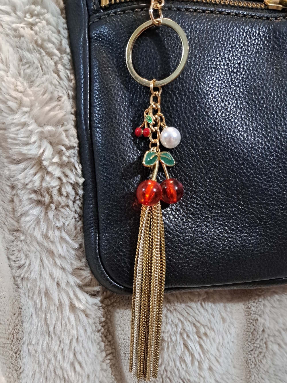 Hand Crafted Women’s  Bag Purse Decoration Gold Cherry Tassel Charm